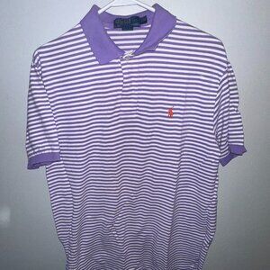 Purple and White Striped Ralph Lauren Men's Polo - Size Large